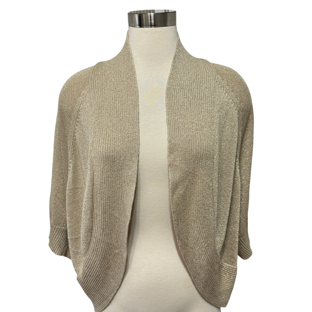 Calvin Klein Womens‎ Gold Metallic Knit Cardigan Shrug M/L Open Front Holiday